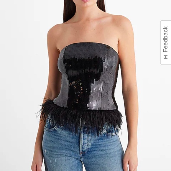Express Sequin Feather Strapless - Picture 1 of 5